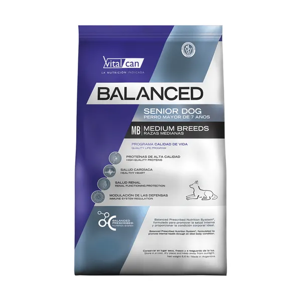 Envase de Vitalcan Balanced Senior Raza Mediana 12 kg